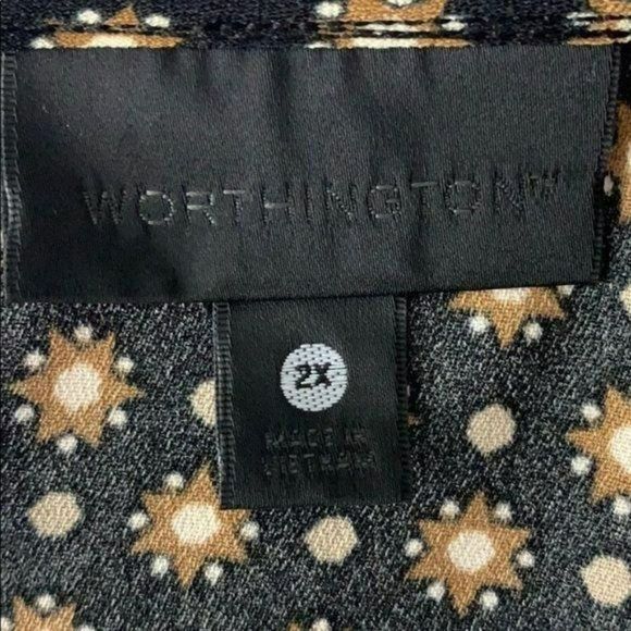 Worthington Woman's Abstract Print‎ Black Gold Tunic Style Top Size 2X - Picture 2 of 10